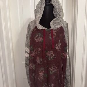 Women's‎ rewind plus size 2X Floral Hooded Sweater with Red Accents, top, shirt